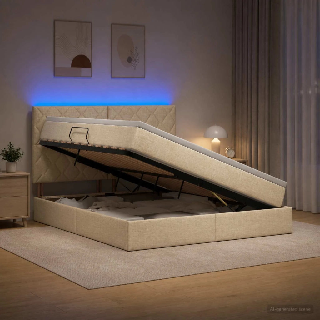 Letto con contenitore LED e materasso Crema 160 x 200 cm 3460021