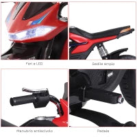 Moto Elettrica per Bambini da 6V con Rotelle, Fari e Musica, in PP e Metallo, 105x52.3x62.3 cm, Rosso