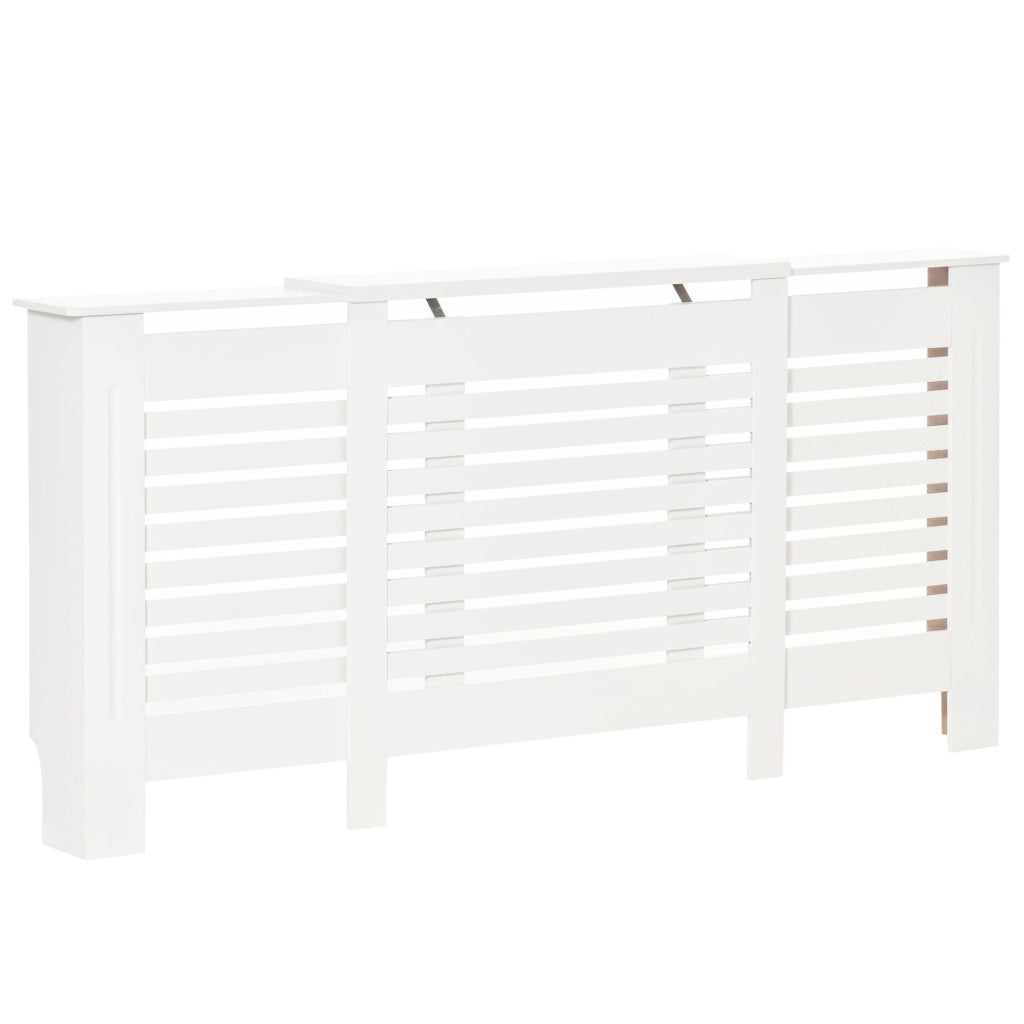 Easycomfort Mobile Copricalorifero Larghezza Regolabile e Mensola Superiore in MDF e Legno, 140-202x19x82.5cm, Bianco