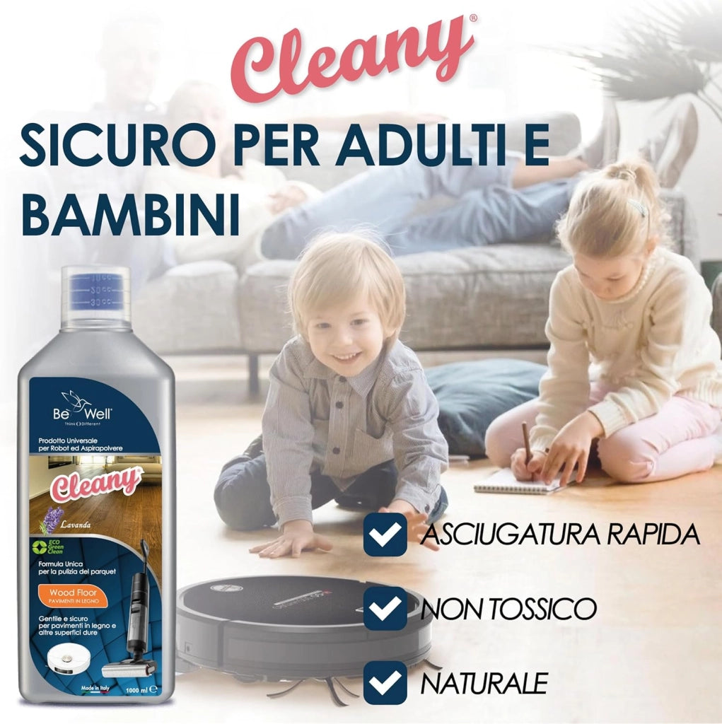 CLEANY Detergente Concentrato per Robot Lavapavimenti e Aspirazione con Igienizzante Multisurface 1000ml pulizia senza aloni e sostenibile Adatto a tutti i Robot (LAVANDA)