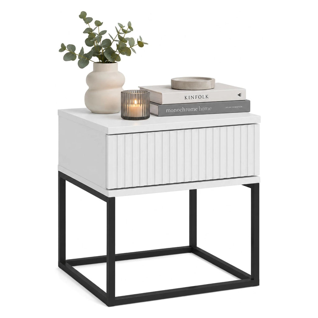 Lelalaha, Comodino un Cassetto, 40x39x52h cm Bianco