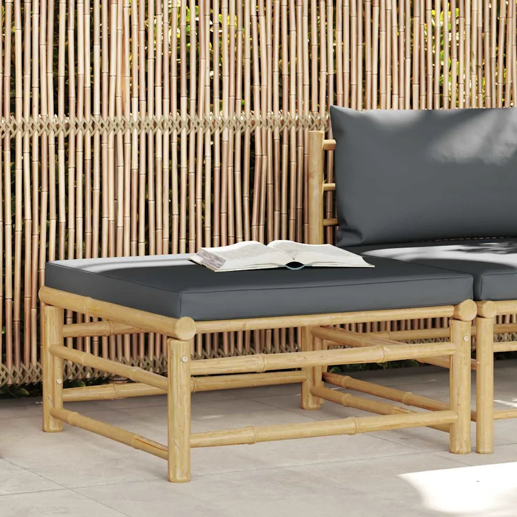 Poggiapiedi da Giardino con Cuscini Grigio Scuro in Bamb¨´ CFW2455886