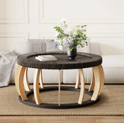 Tavolino da caffè rotondo in legno nero e marrone, 90 cm
