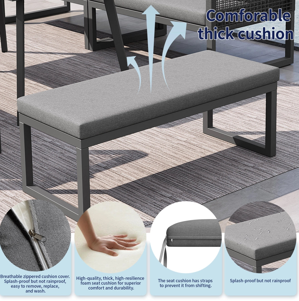 Set Mobili da Giardino in PE Rattan con Cuscini Spessi per 6-8 Persone, Tavolo e Divanetti Modulari Grigio