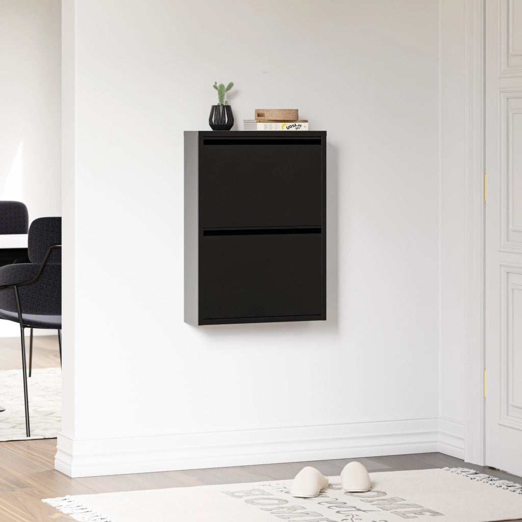 Scarpiera Sokndal con 2 Contenitori Ribaltabili Portascarpe in Metallo - Nero [en.casa]