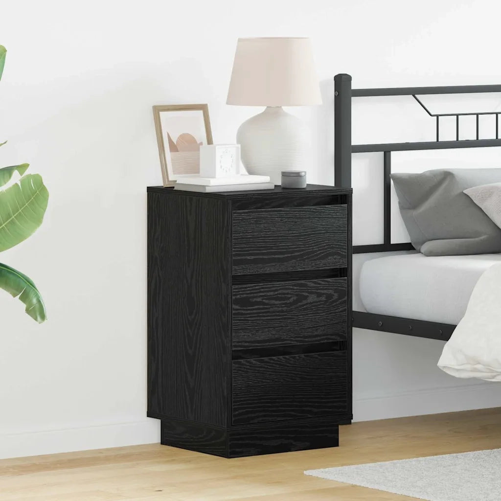 Comodino | Armadio da Notte | Mobiletto da notte con cassetto Rovere Nero 39 x 34,5 x 65 cm