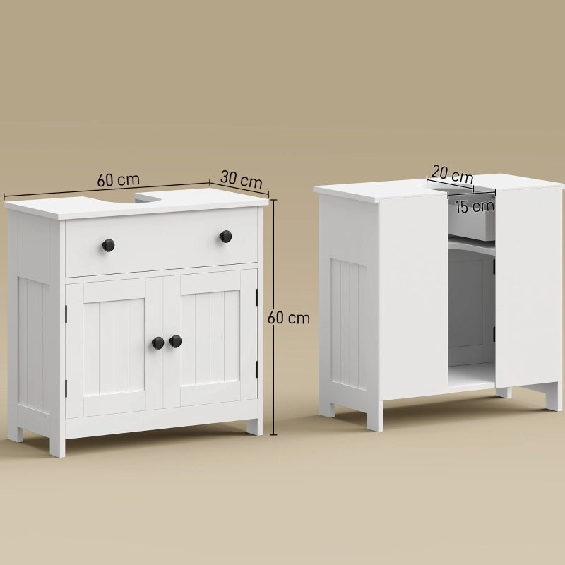 Mobile bagno sottolavabo con 2 ante e 1 cassetto; chiusura ammortizzata e vano a U per bagno; in MDF; bianco
