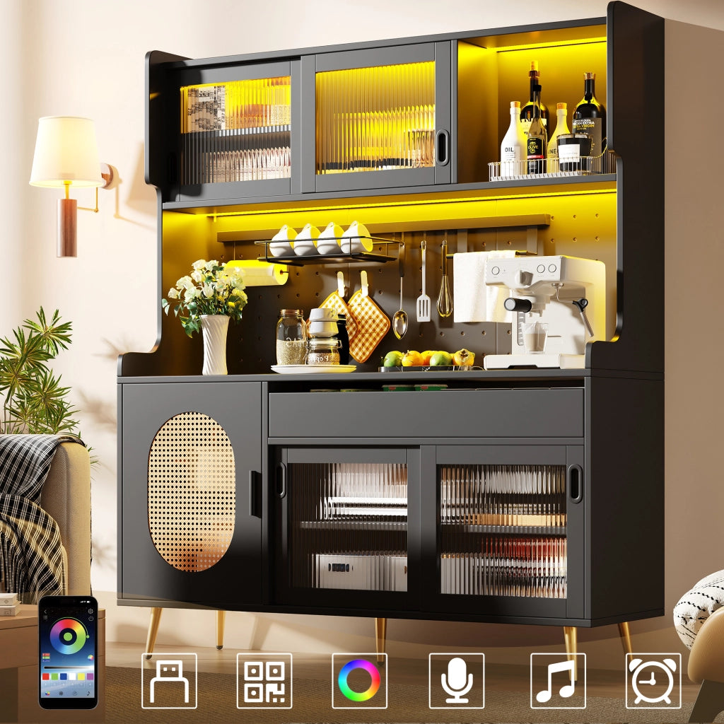 MADIA 145x39x171 cm in MDF nera con LED e pannello forato