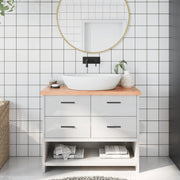 Piano Bagno Marrone 100x30x(2-4) cm Legno Massello Trattato 3156126