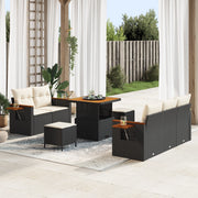 Set Divano Giardino 8 Pezzi con Cuscini Nero Polyrattan Acacia