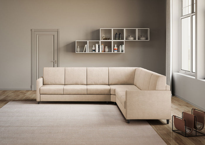 Divano Angolare 7 Posti 281x281x85 cm Karay in Tessuto Beige