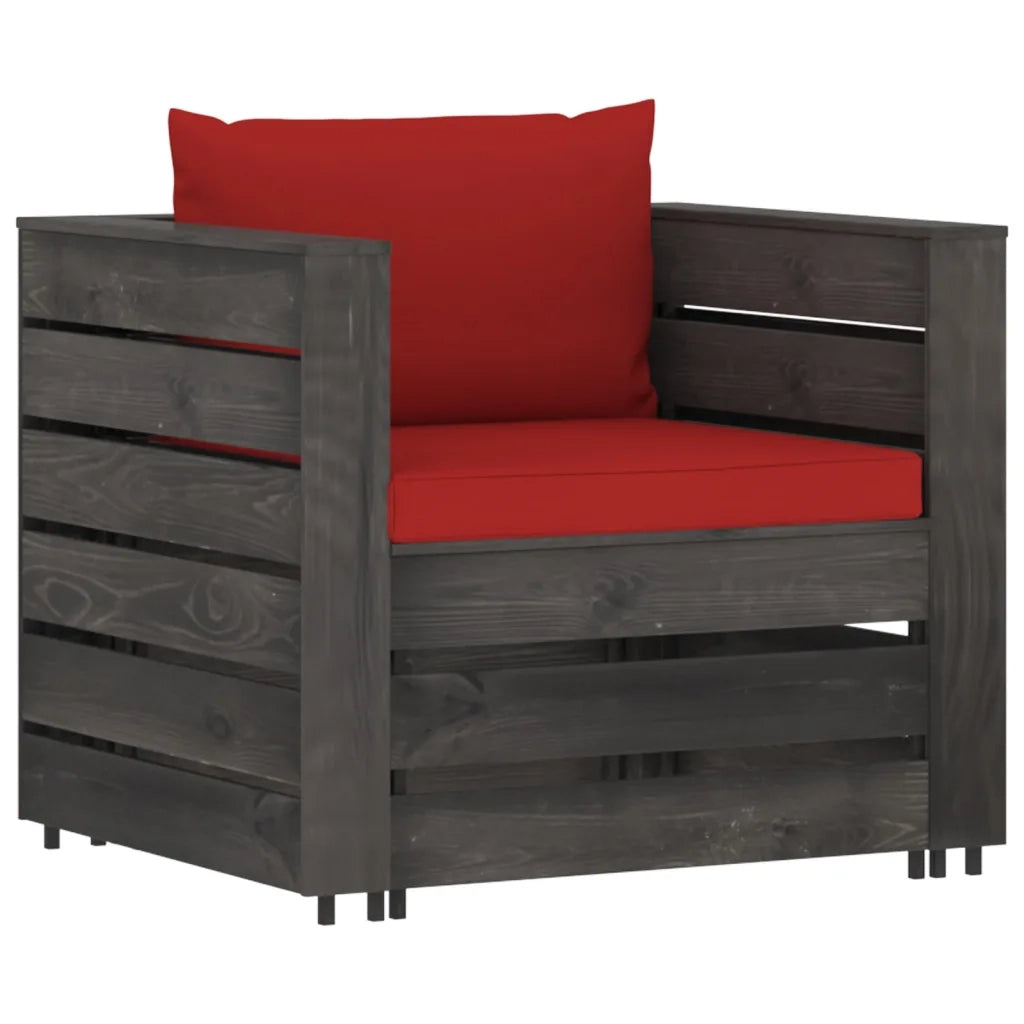 Set Salotto da Giardino 2pz | Set di Mobili da Esterno con Cuscini Legno Impregnato Grigio