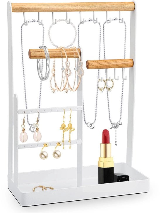 Organizzatore per gioielli - Supporto per catene e collane - Supporto per anelli - Standard per catene gioielli - Organizzatore per catene, bracciali, anelli - Bianco