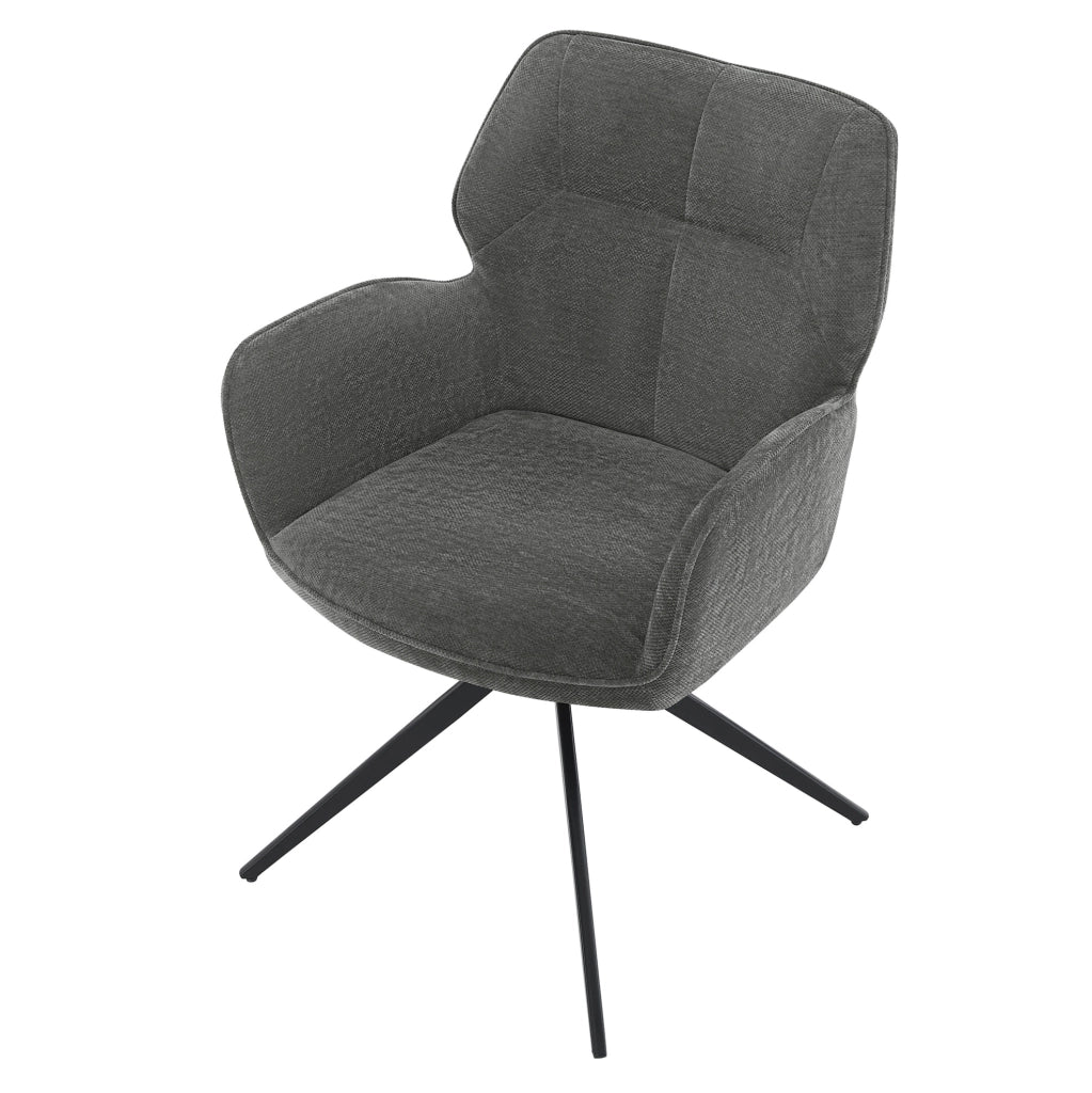 Set di 2 sedie girevoli 60x56x59 cm con braccioli e schienale avvolgente; chenille; grigio scuro