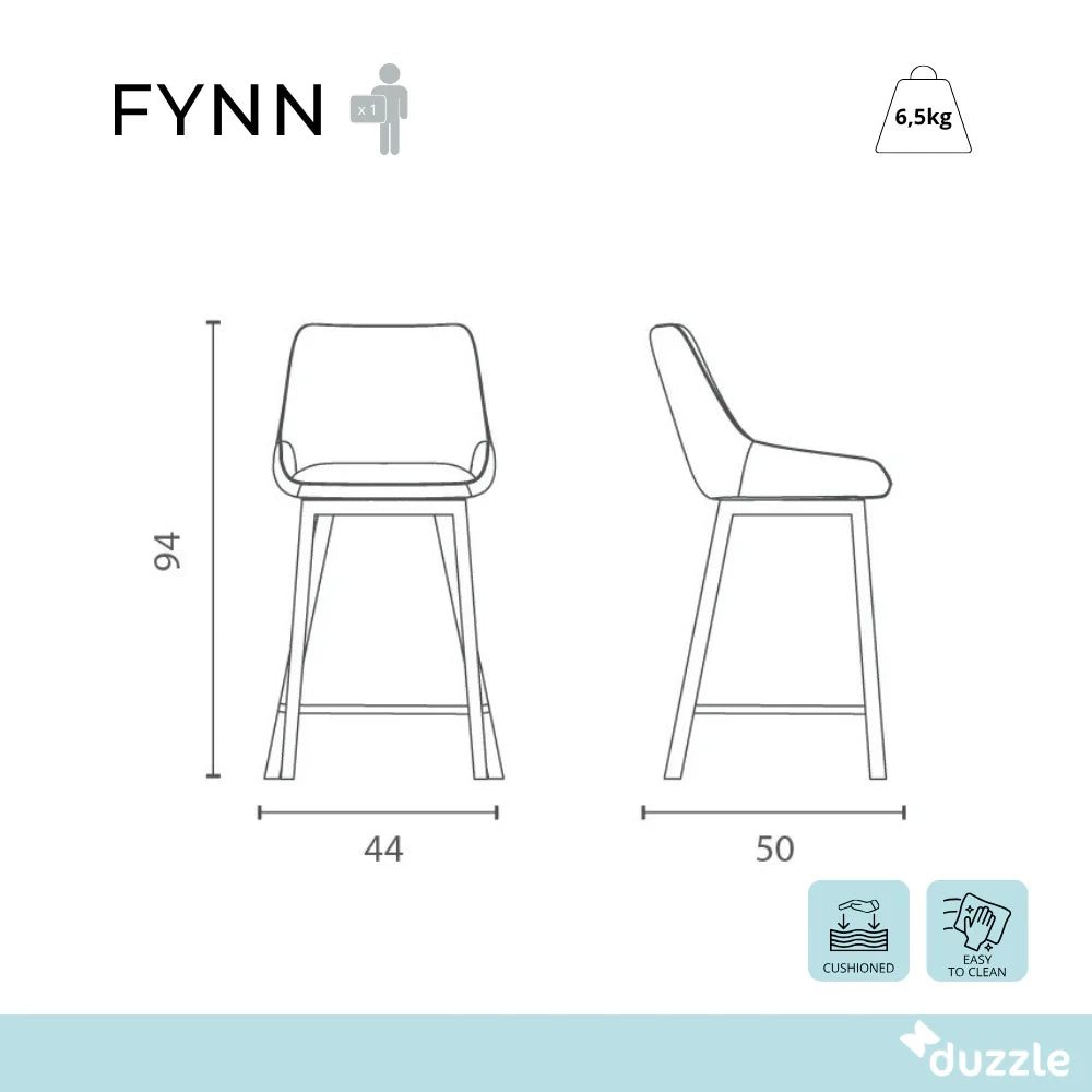 Set di 2 sgabelli da bar e cucina in tessuto beige Fynn con struttura in metallo e poggiapiedi | Duzzle