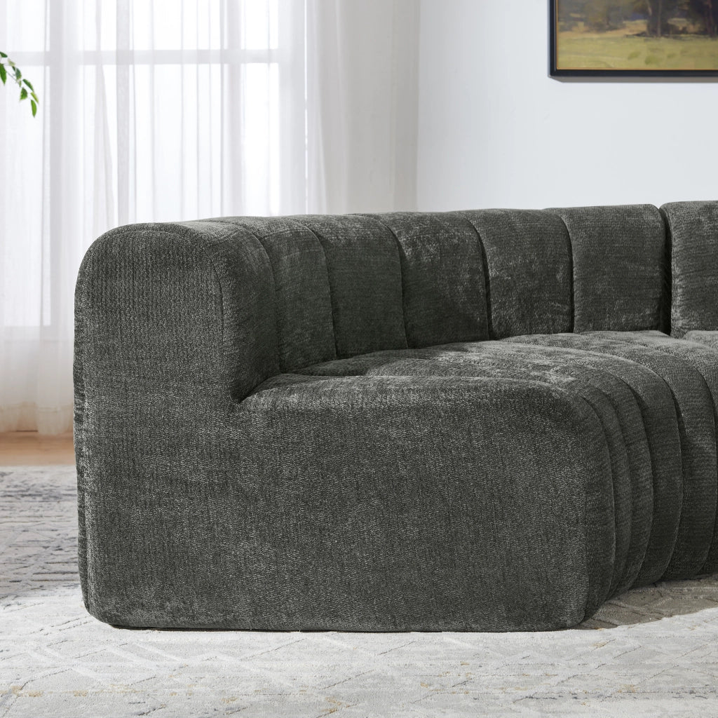 Divano angolare modulare 4 posti con moduli combinabili senza schienale e imbottitura elastica in chenille nero
