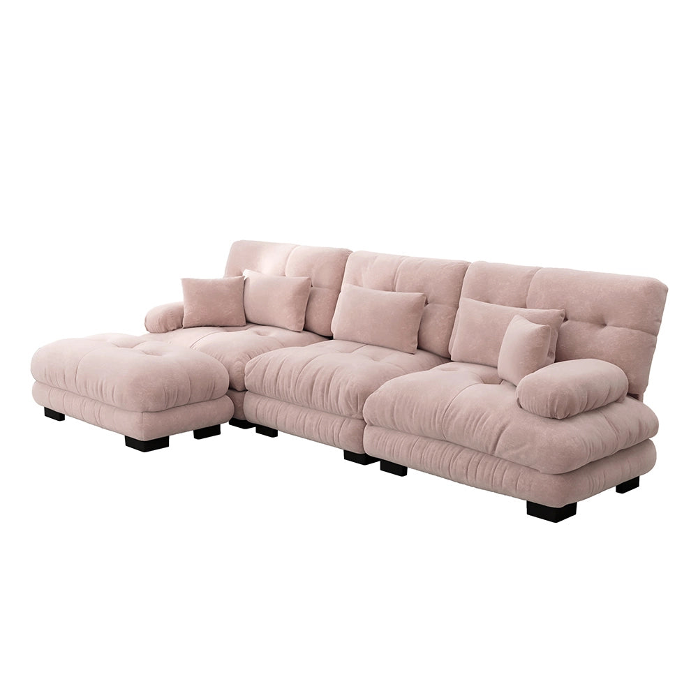 Divano angolare di lusso - Xylo - Forma L extra large, velluto costato con pouf, rosa chenille
