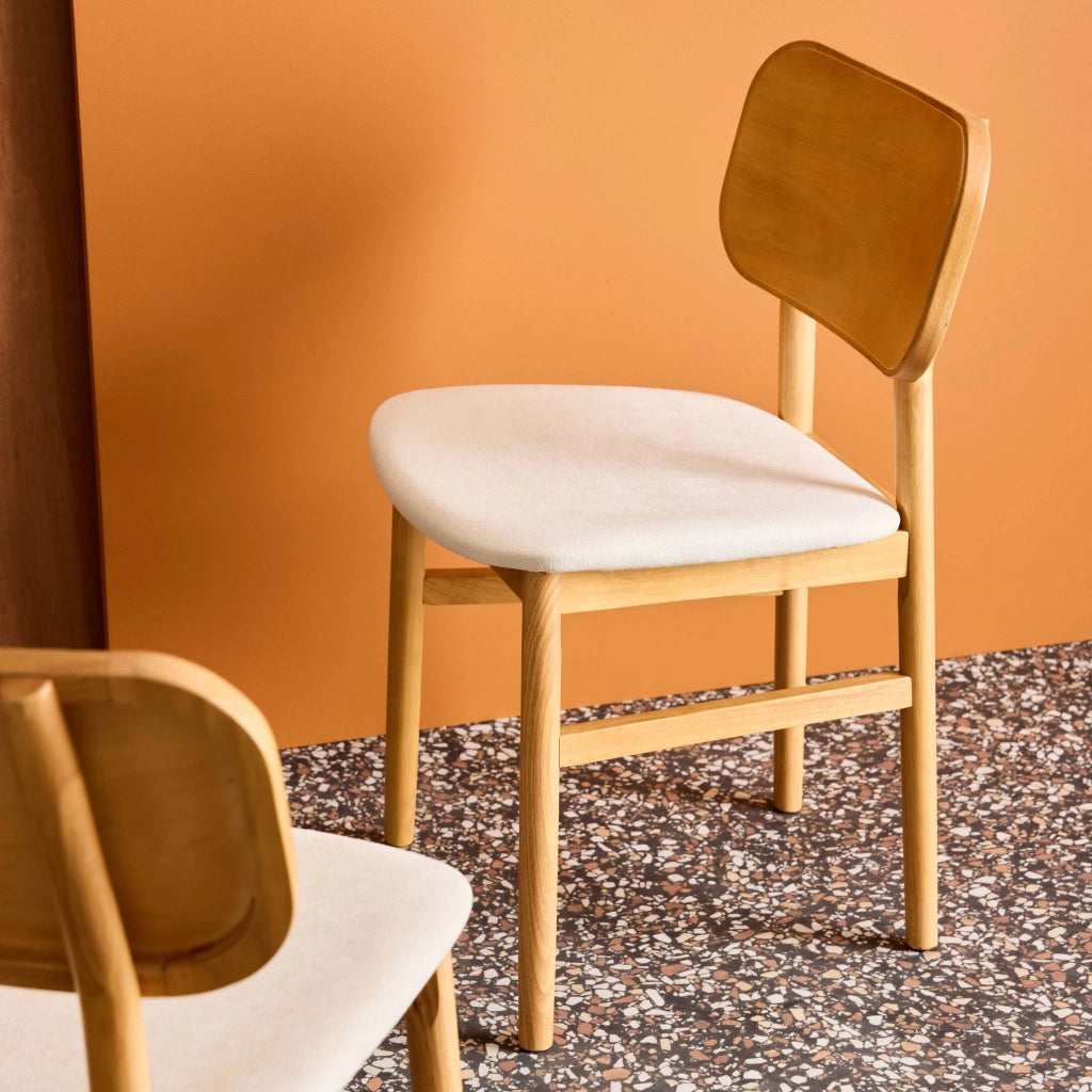 Set di 2 sedie vintage in legno di hevea e tessuto, marrone naturale