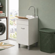 Mobile lavatoio 44x59 cm bianco opaco con anta e vasca incluso di asse di lavaggio e kit di scarico Medea