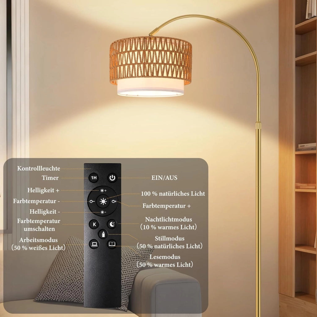 ZMH Lampada da terra curva vintage oro E27 dimmerabile telecomando interruttore pedale rotazione 350°