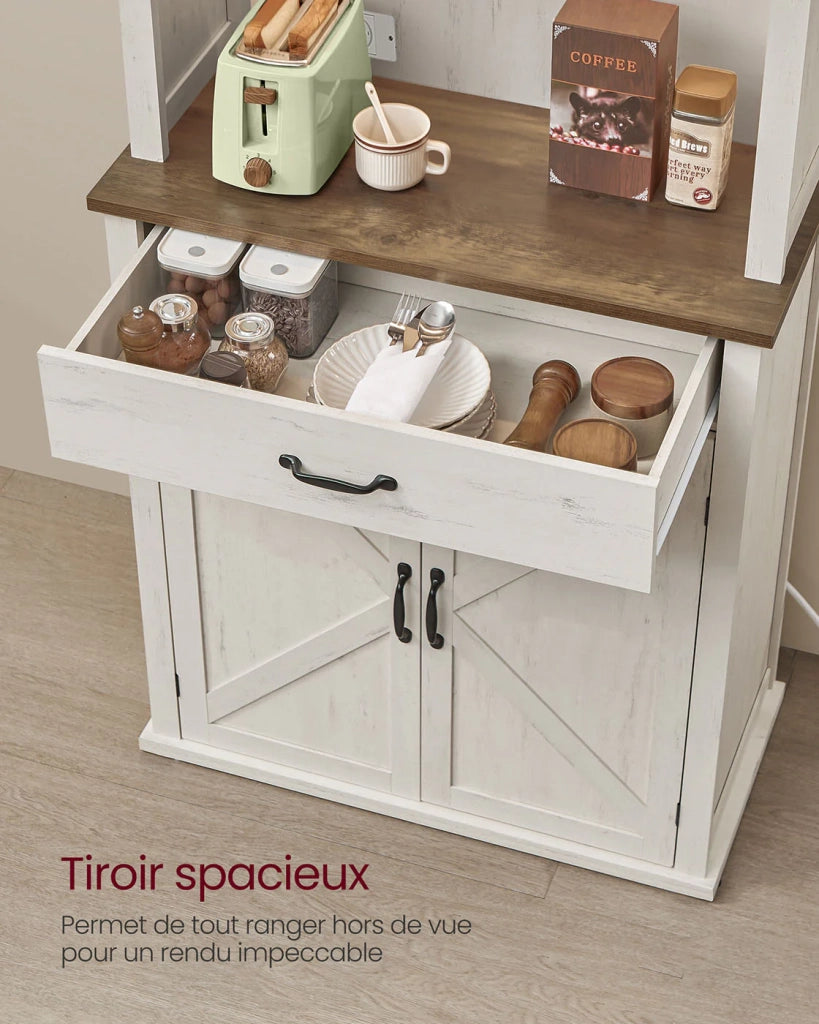 Mobiletto portaoggetti con luci e caricabatterie mobiletto da cucina con ante e cassetti mobiletto portaoggetti/caffè ripiani regolabili 39,7 x 80,4 x 180,3 cm stile country bianco 12_0006414