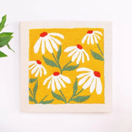 Kit di Puntatura a Tela con Cornice - Set di Puntatura per Principianti per Bambini - Con Tessuto di Progetto, Aghi da Puntatura e Filo - Contiene Puntina, Ferma Tela e Puntatura Tela - Giallo