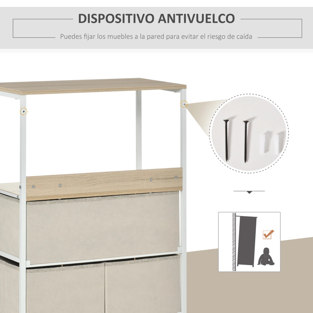 Cassettiera con 4 Cassetti e Compartimento Aperto ¨C Zephmum ¨C Grigio Tessuto Struttura Metallo