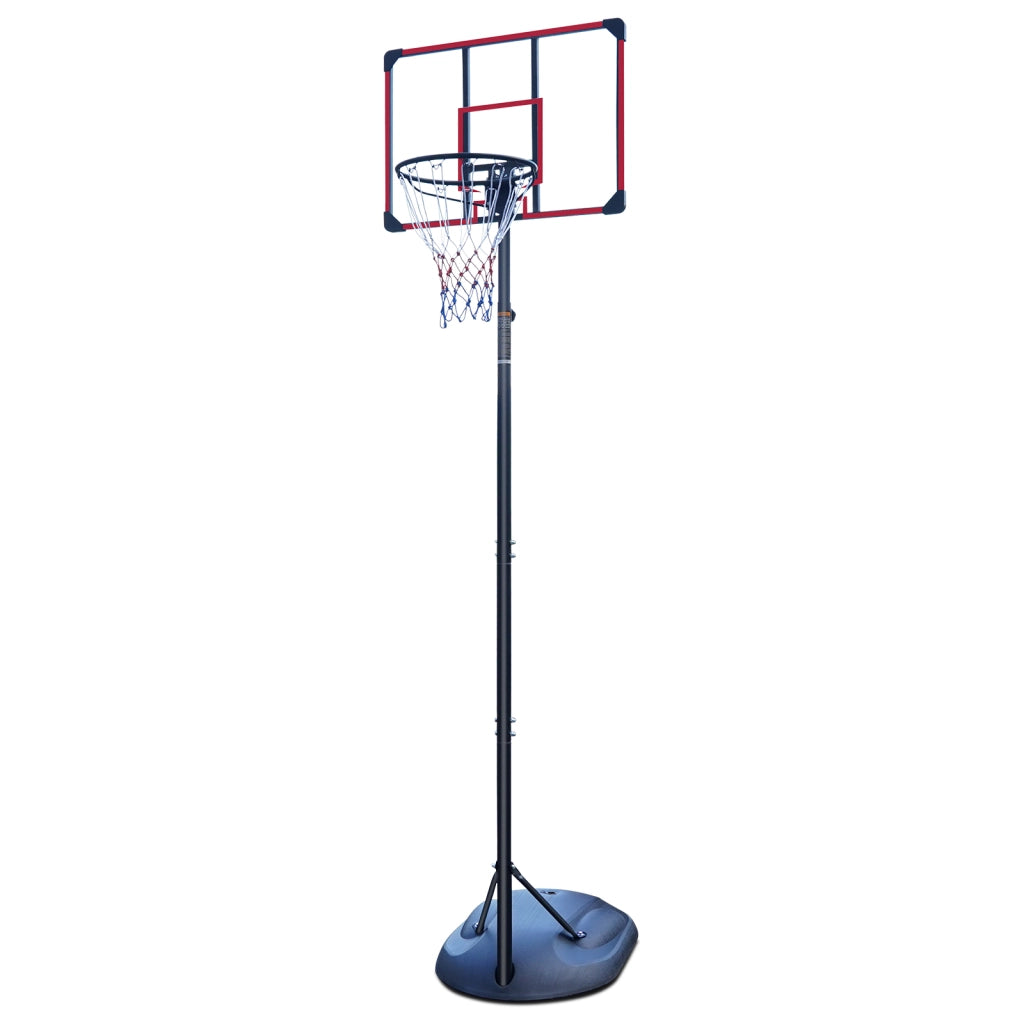 Canestro da basket regolabile in altezza con ruote, struttura in acciaio nero/rosso