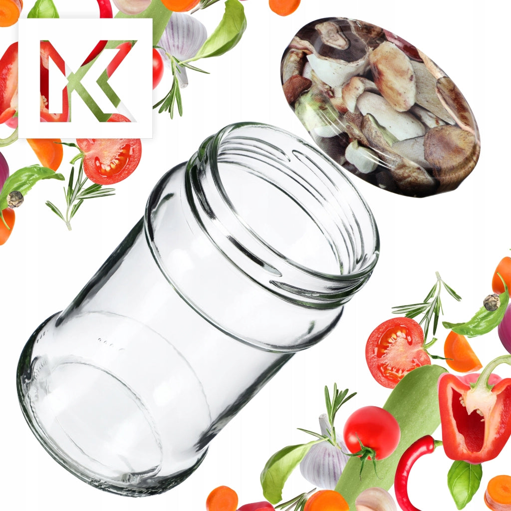 KADAX Seno barattoli per conserve 315ml 50 pezzi 66mm + coperchi "Funghi"