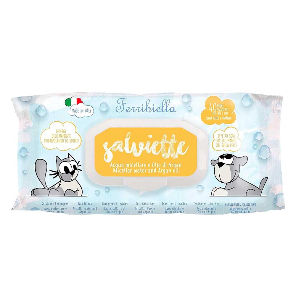 Salviette Detergenti Ferribiella acqua micellare e argan, 12 buste da 40 pezzi