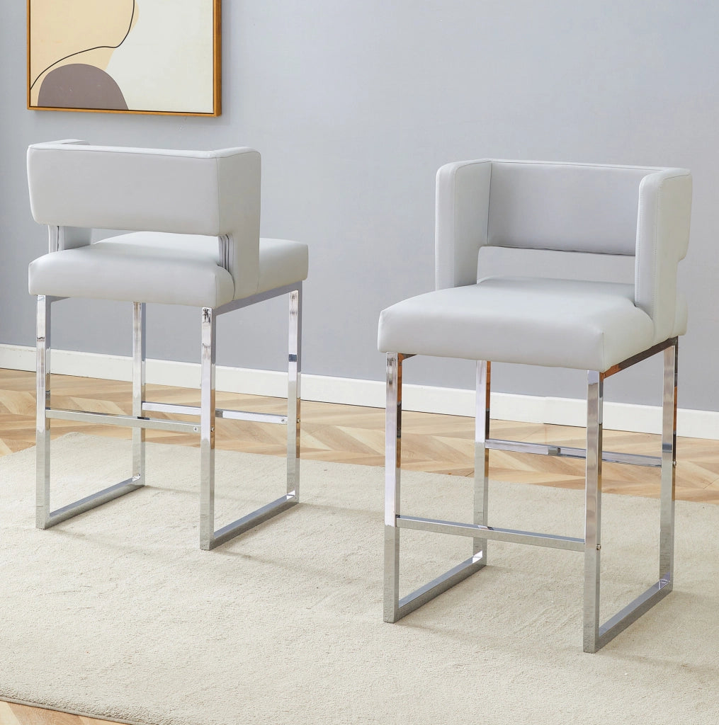 Sgabello da bar 91;4 cm con seduta imbottita in PU e gambe in metallo; grigio chiaro