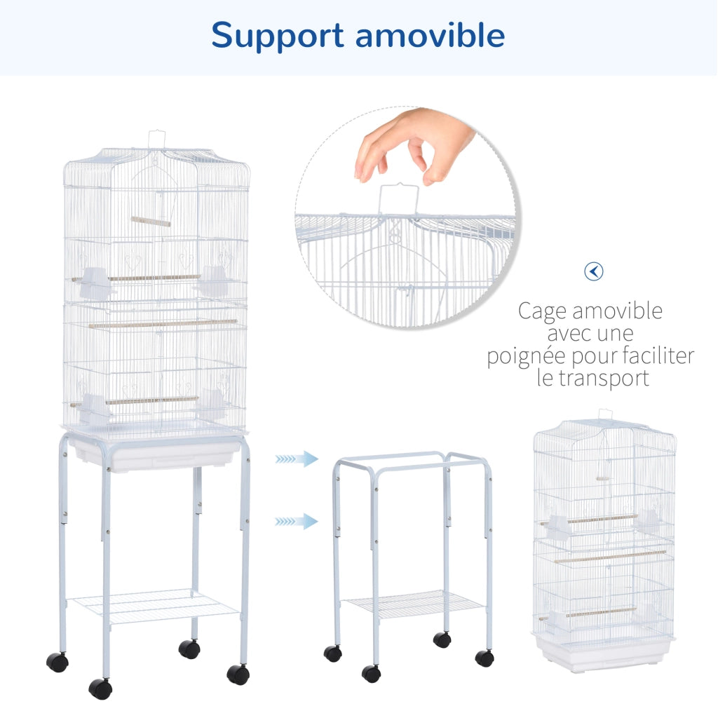 Gabbia per uccelli con ruote e tetto apribile ¨C zephmum ¨C bianco 46.5x36x157cm