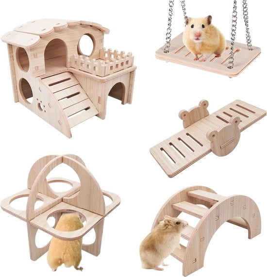 Giocattoli per Roditori Giocattoli per Piccoli Animali Rifugi per Roditori Giocattoli per Addestramento per Piccoli Animali (Casa in Legno)
