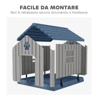 Casetta per Cani Taglia Media da Esterno Impermeabile con Base Rialzata e Finestre, 85x79x82 cm, Grigio