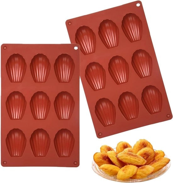 Set di 2 Forme per Madeleine in Silicone, con 9 Cavità, Forma Reutilizzabile per Torta e Dolci
