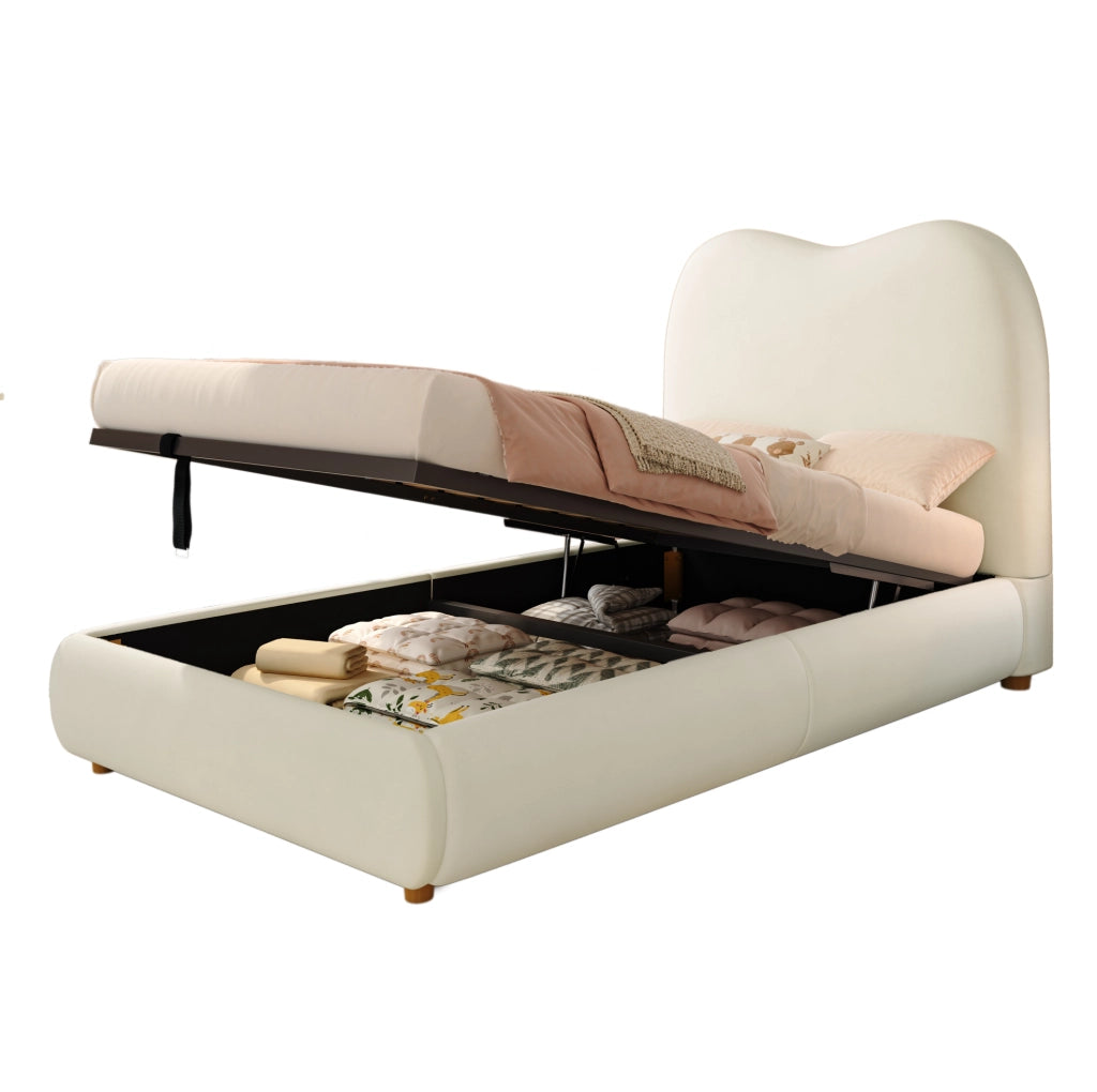 Letto imbottito per bambini 90x200 cm con contenitore e rete a doghe; velluto beige