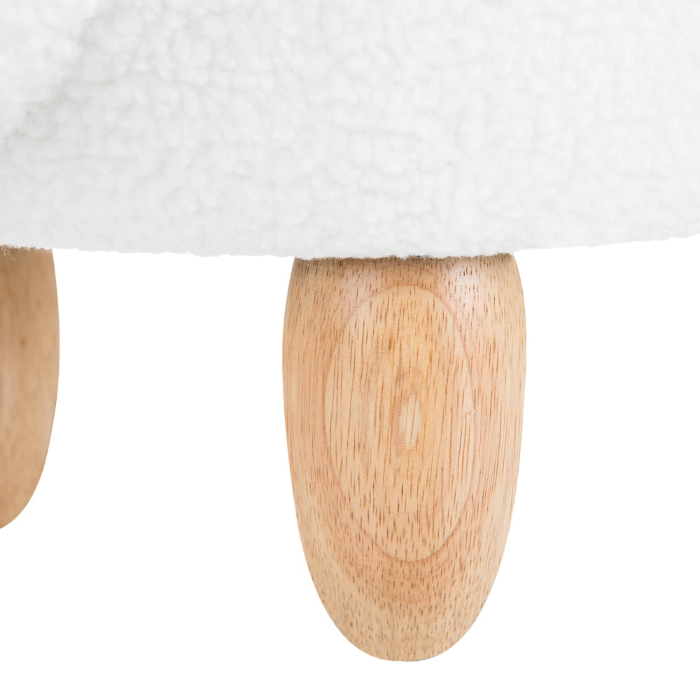 Sgabello per bambini con coniglietto di animali Poggiapiedi per cameretta con gambe in legno imbottite in tessuto di poliestere bianco sporco