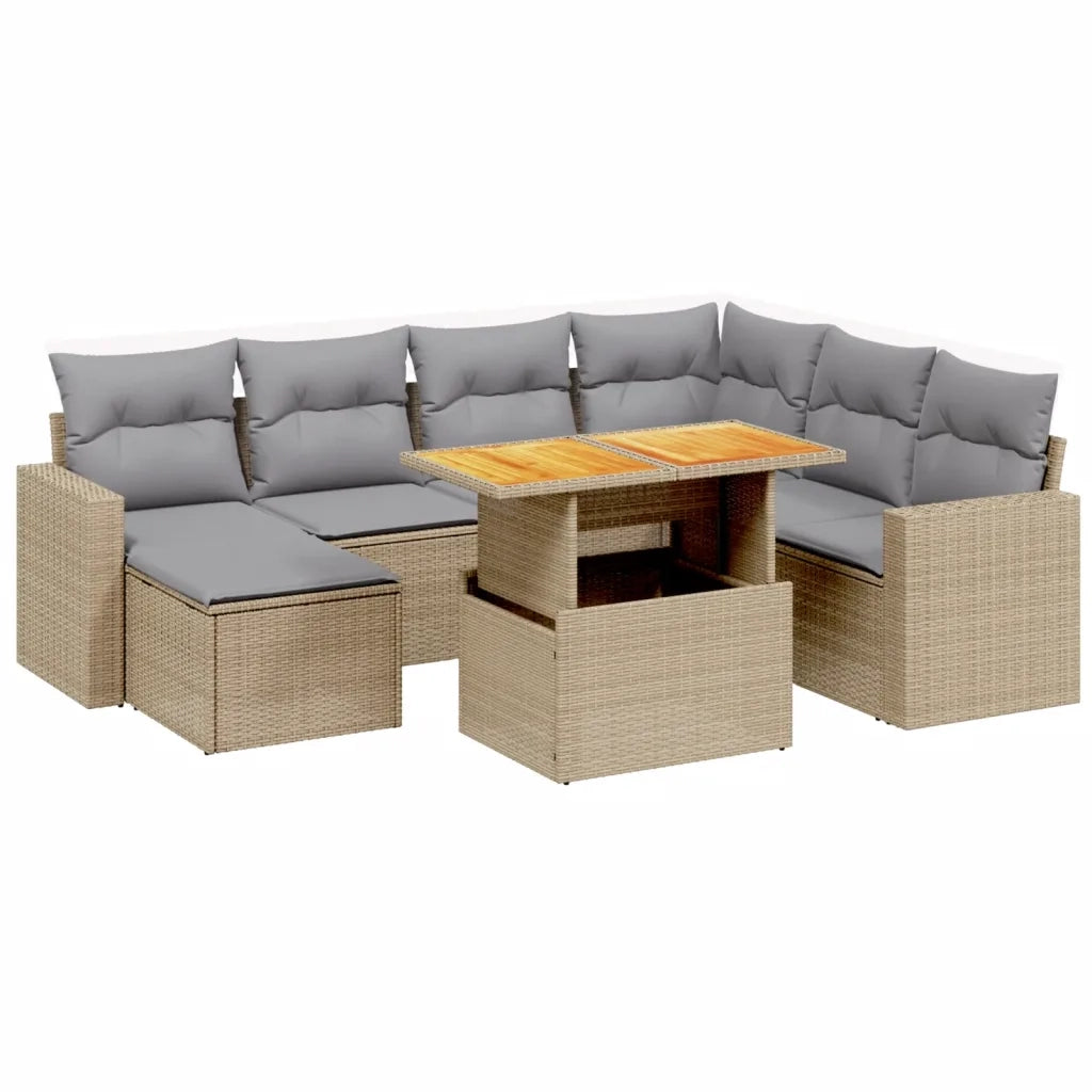 Set Divano da Giardino 8 pz con Cuscini Beige in Polyrattan 3275607
