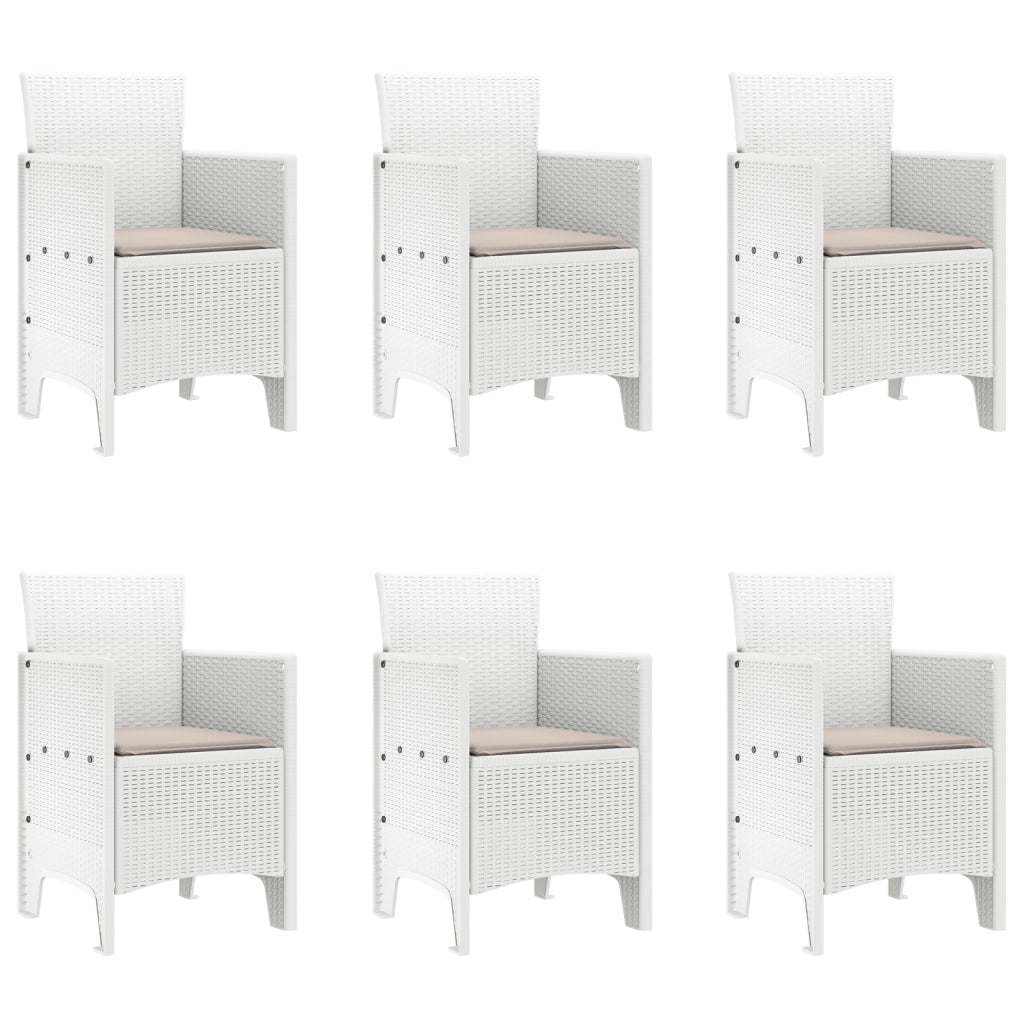 Set da Pranzo da Giardino 7 Pezzi con Cuscini Bianco Polyrattan
