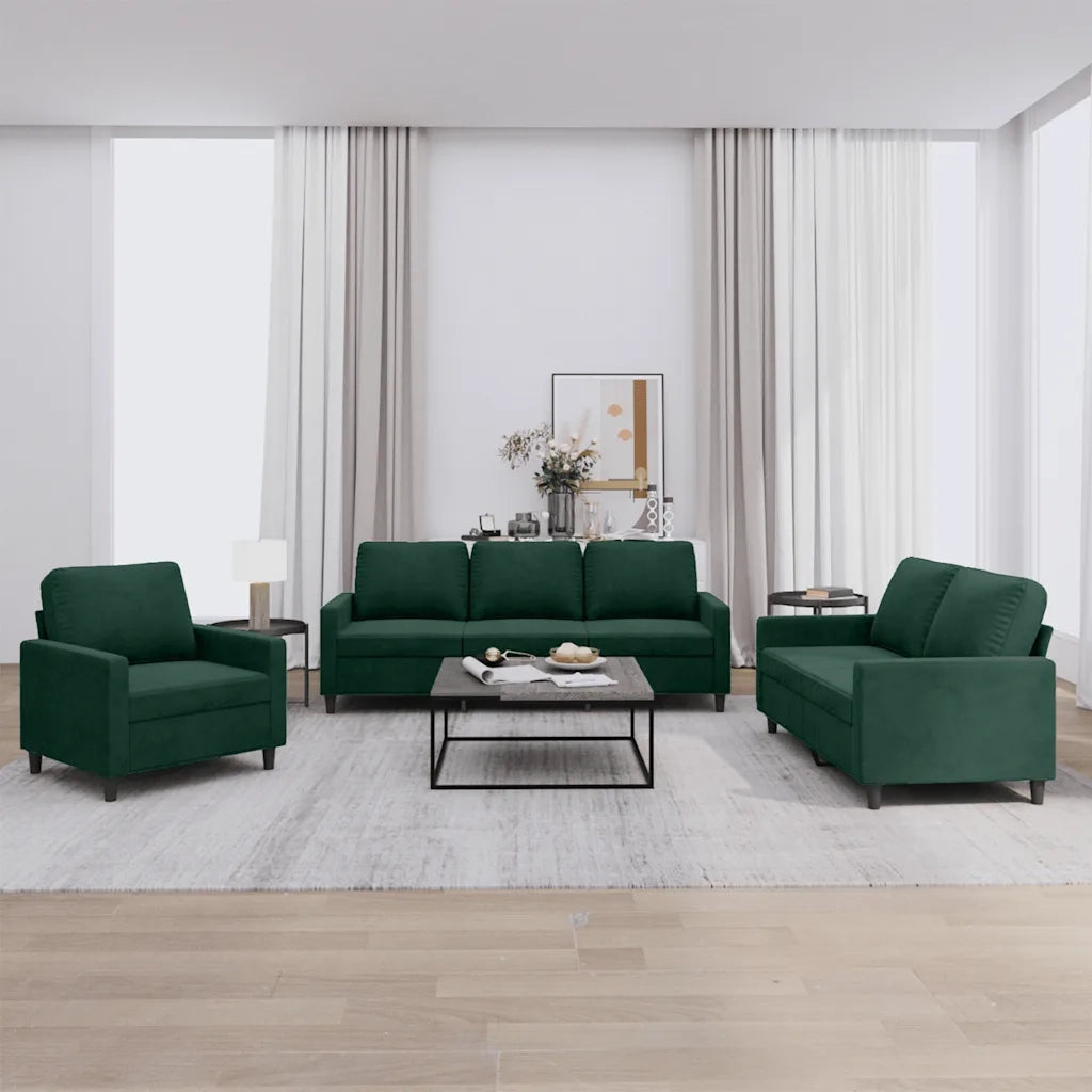 Set di Divani 3 pz con Cuscini Verde scuro in Velluto