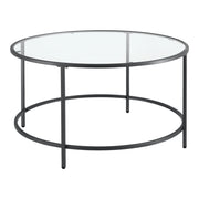 Tavolino rotondo per soggiorno piano in vetro gambe in acciaio 84 cm nero 03_0006180