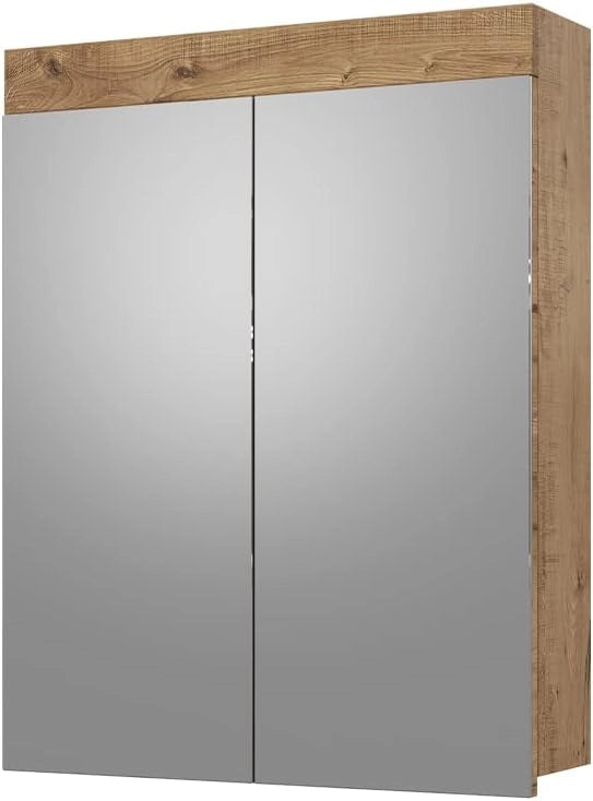 Specchio contenitore bagno Luna, Quercia Wotan, 60 x 77 cm, per montaggio a parete, combinabile con altri mobili Luna