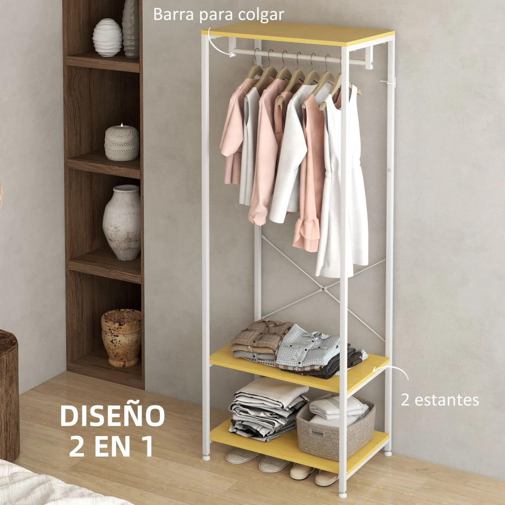 Appendiabiti con scaffale per scarpe e ganci ¨C zephmum ¨C 60x40x167,5 cm legno naturale