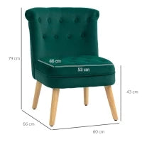 Poltrona per Salotto in Velluto con Seduta Imbottita e Trapuntata a Bottoni, 60x66x79 cm, Verde