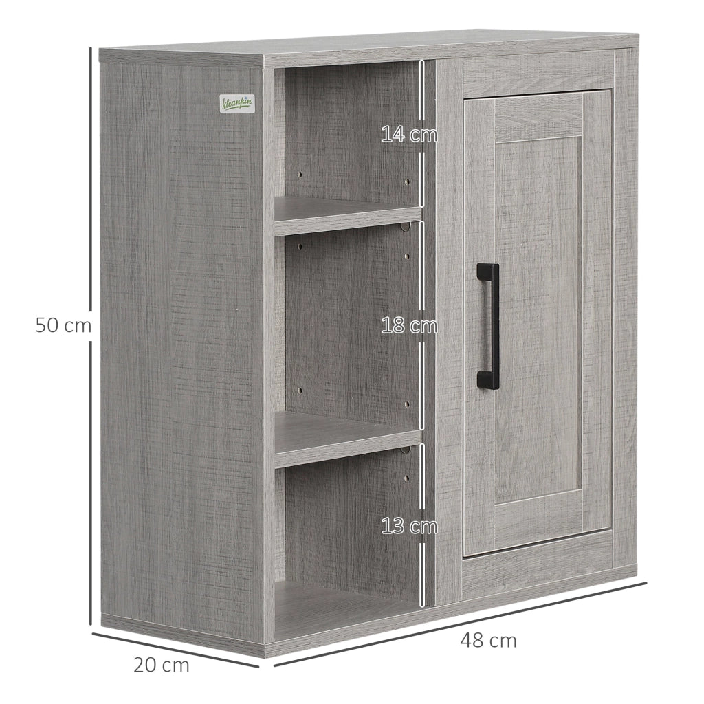 Pensile Bagno con 3 Ripiani Aperti e Armadietto 48x20x50 cm in Legno Truciolare Grigio