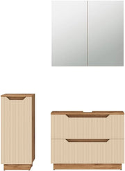 Set di mobili da bagno Lotta, Rovere/cashmere a righe, 3 parti