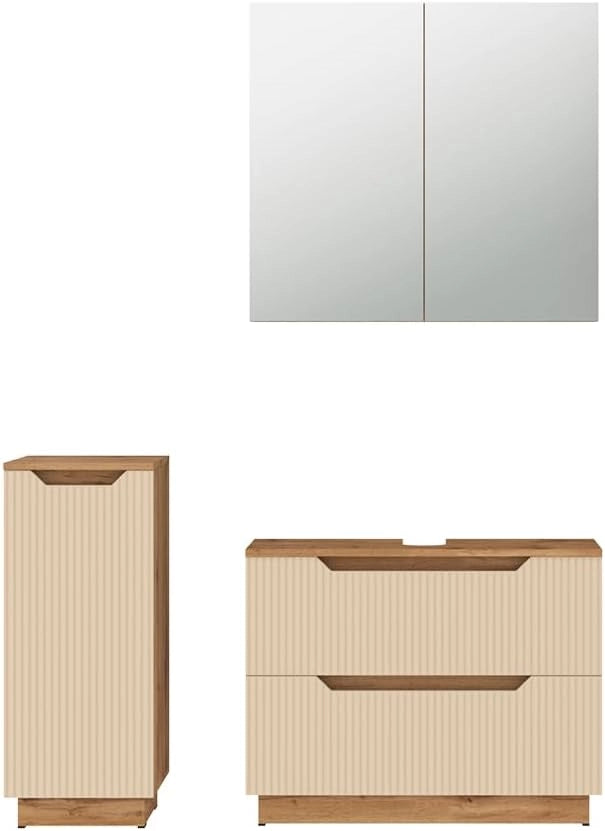 Set di mobili da bagno Lotta, Rovere/cashmere a righe, 3 parti