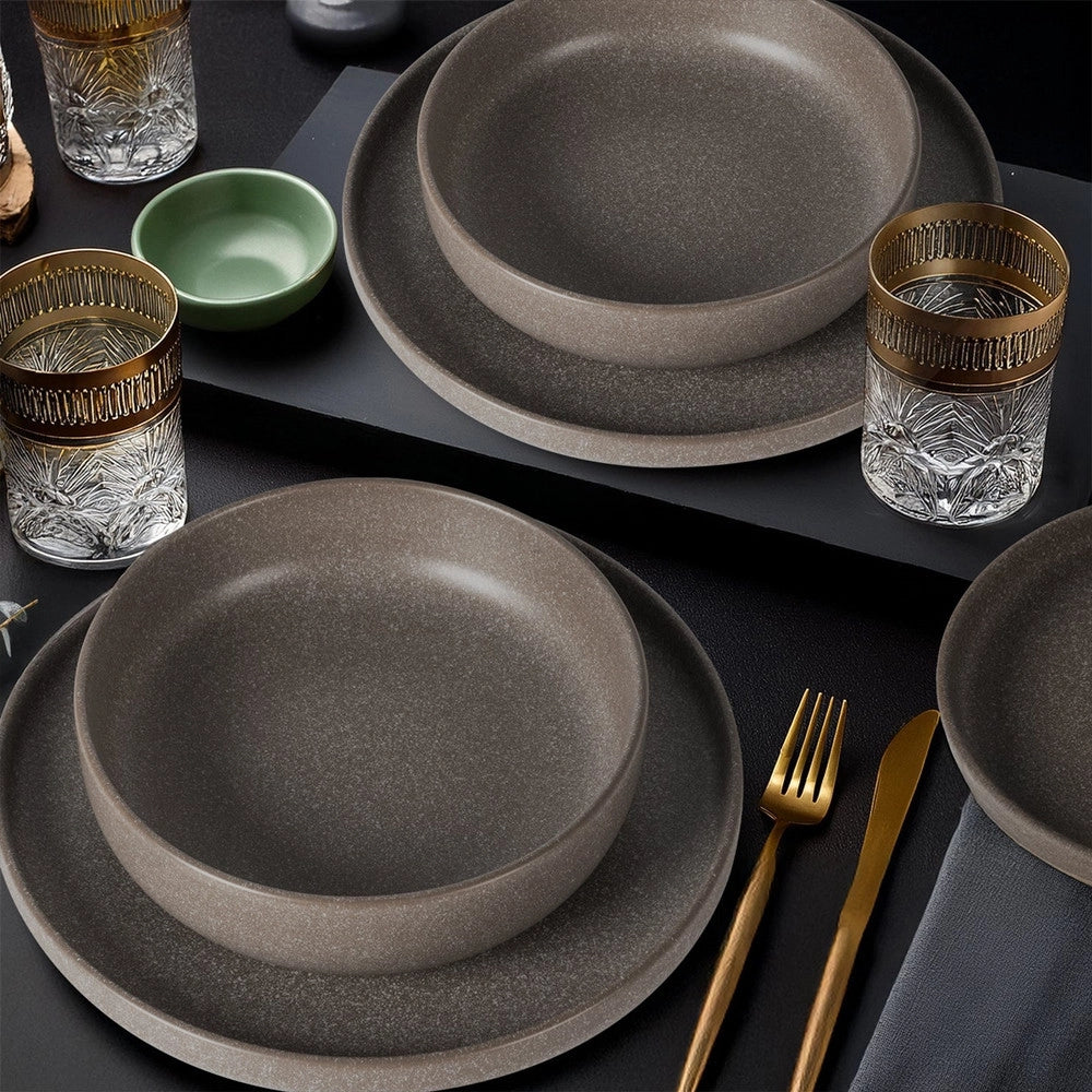 Trade Shop - Set Servizio Da Tavola Di Piatti In Stoneware 18 Pezzi Design Nordico Elegante In 2 Colori -
