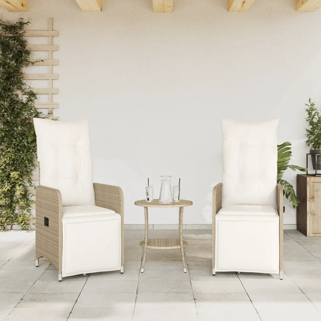 Sedie da Giardino Reclinabili 2 pz | Sedie da Esterno con Tavolino Polyrattan Beige