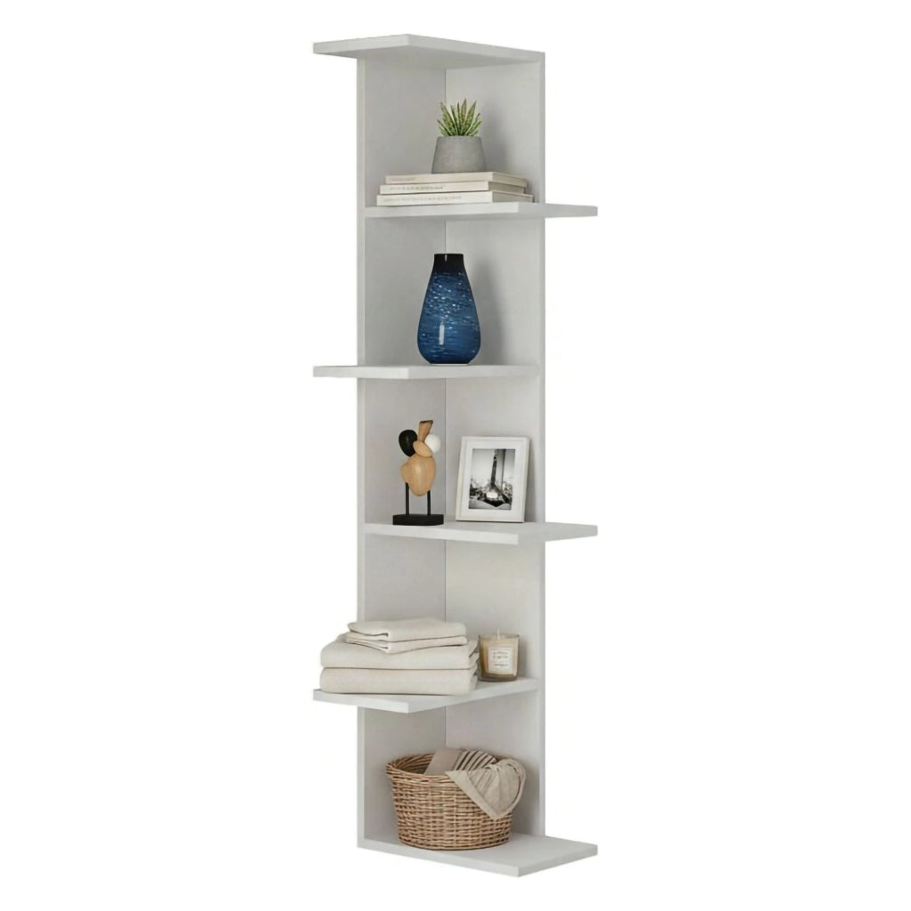 Libreria Bud, Scaffale da ufficio, Mobile portalibri, Biblioteca, 37x24h141 cm, Bianco